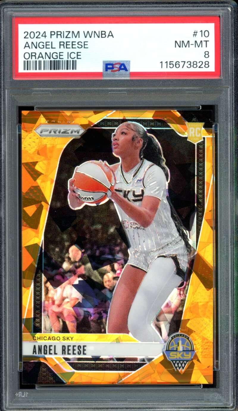 Angel Reese Rookie Card 2024 Prizm WNBA Orange Ice #10 PSA 8 Image 1