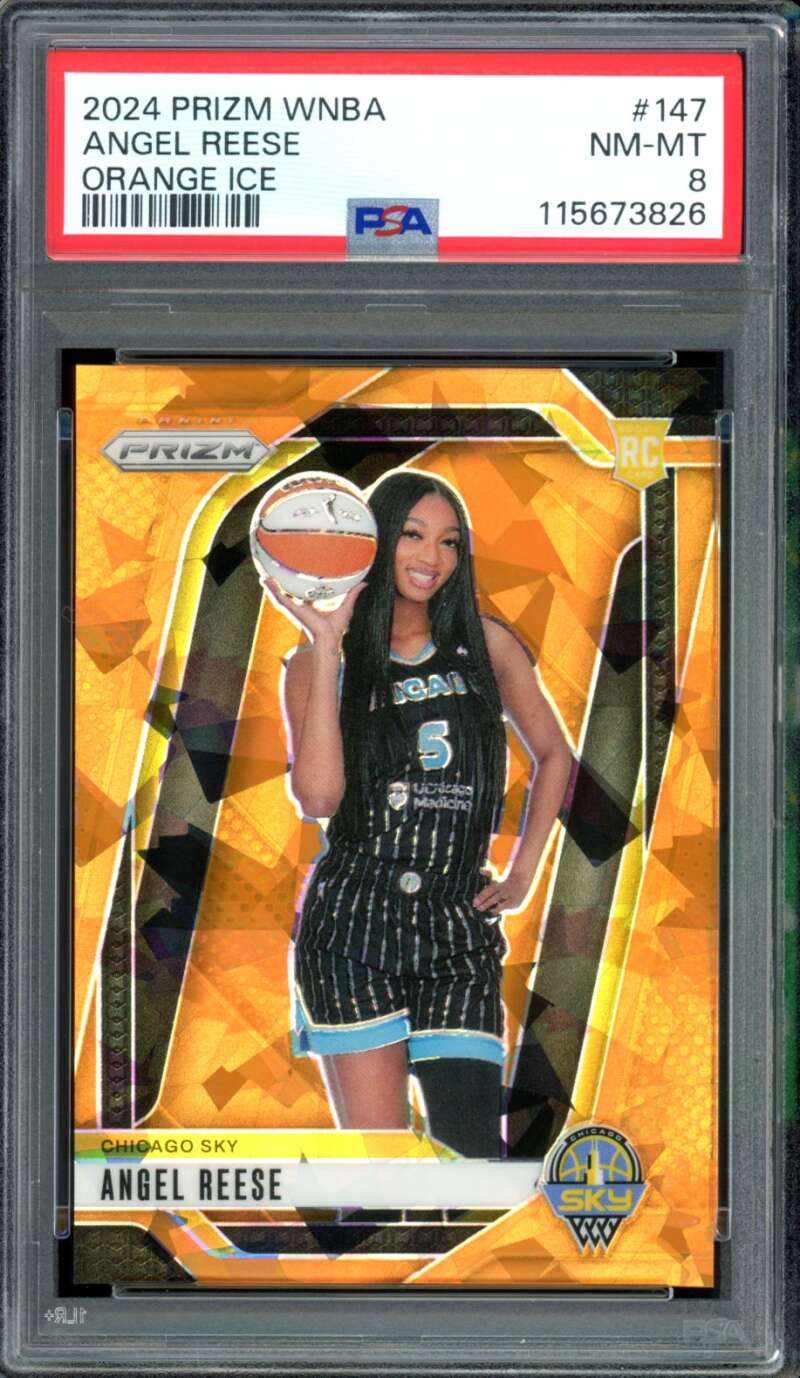 Angel Reese Rookie Card 2024 Prizm WNBA Orange Ice #147 PSA 8 Image 1