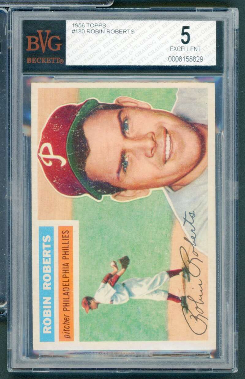 Robin Roberts Card 1956 Topps #180 BGS BVG 5 Image 1