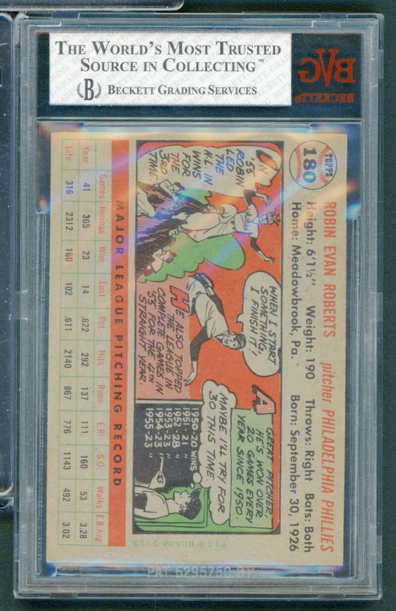 Robin Roberts Card 1956 Topps #180 BGS BVG 5 Image 2