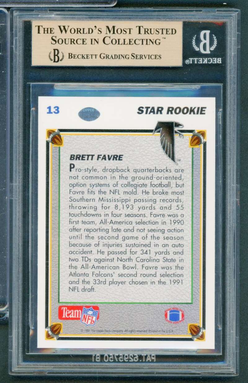 Brett Favre Rookie Card 1991 Upper Deck #13 BGS 9.5 Image 2