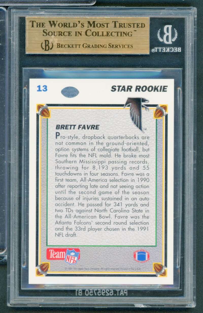 Brett Favre Rookie Card 1991 Upper Deck #13 BGS 9.5 Image 2