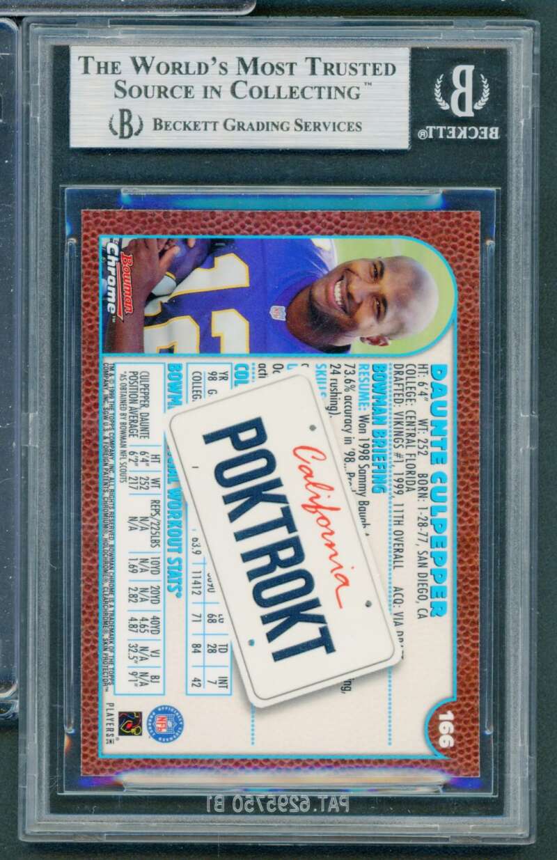 Daunte Culpepper Rookie Card 1999 Bowman Chrome Interstate #166 BGS 9 Image 2