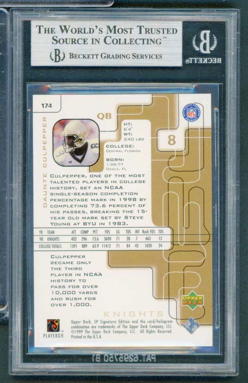 Daunte Culpepper Rookie Card 1999 SP Signature Edition #174 BGS 9 Image 2