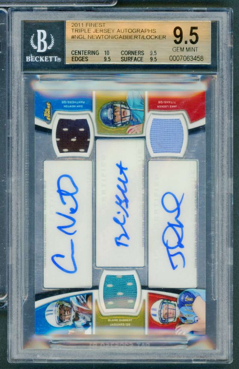 Cam Newton Rookie 2011 Finest Triple Jersey Autographs (Ser # 8/10) #NGL BGS 9.5 Image 1