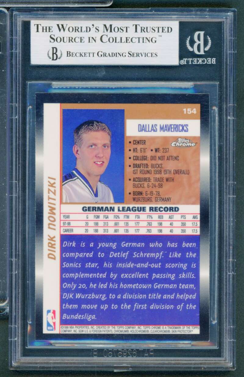 Dirk Nowitzki Rookie Card 1998-99 Topps Chrome Autograph #154 BGS BAS Authentic Image 2