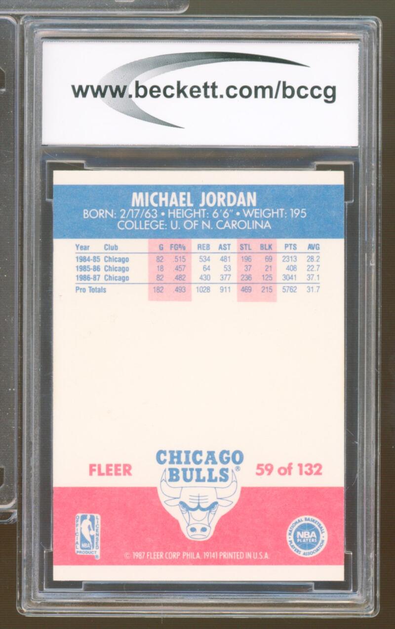 1987-88 Fleer #59 Michael Jordan 2nd Year Card BGS BCCG 10 Mint+ Image 2