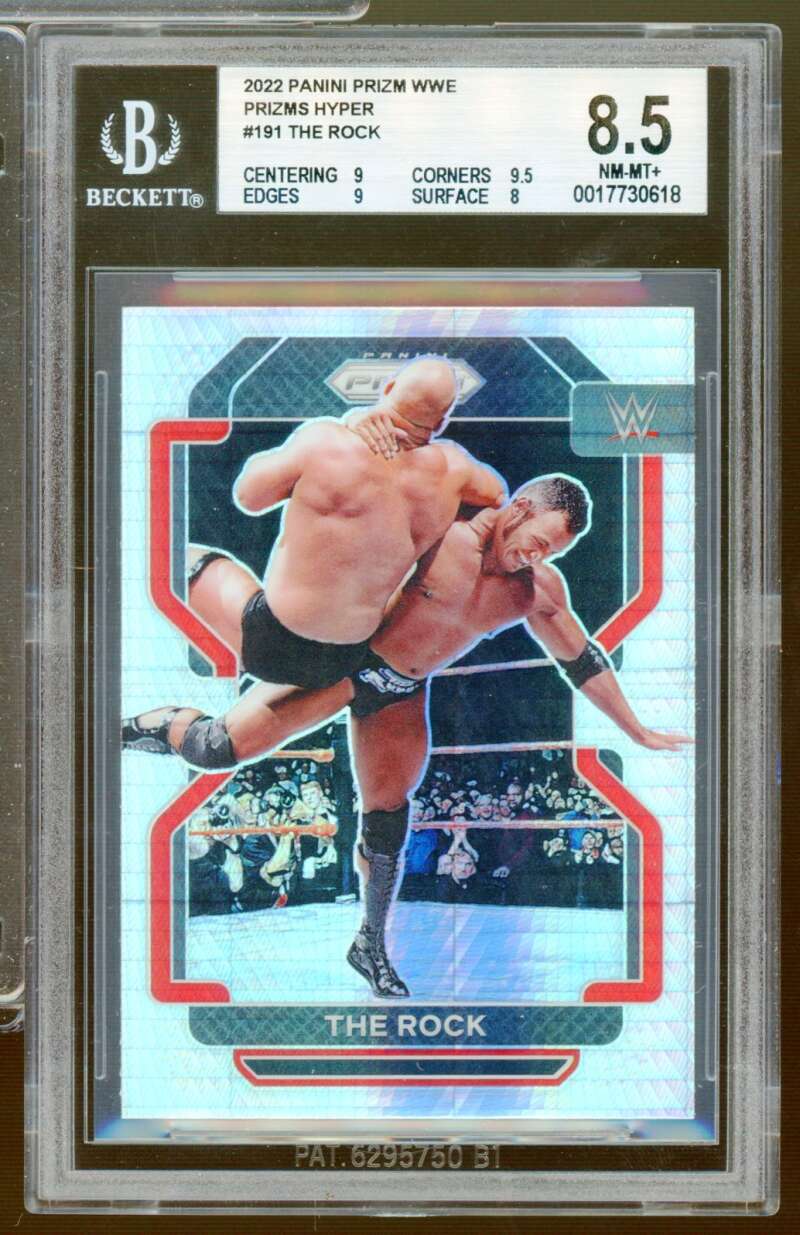 The Rock Card 2022 Panini Prizm WWE Prizms Hyper (pop 1) #191 BGS 8.5 Image 1