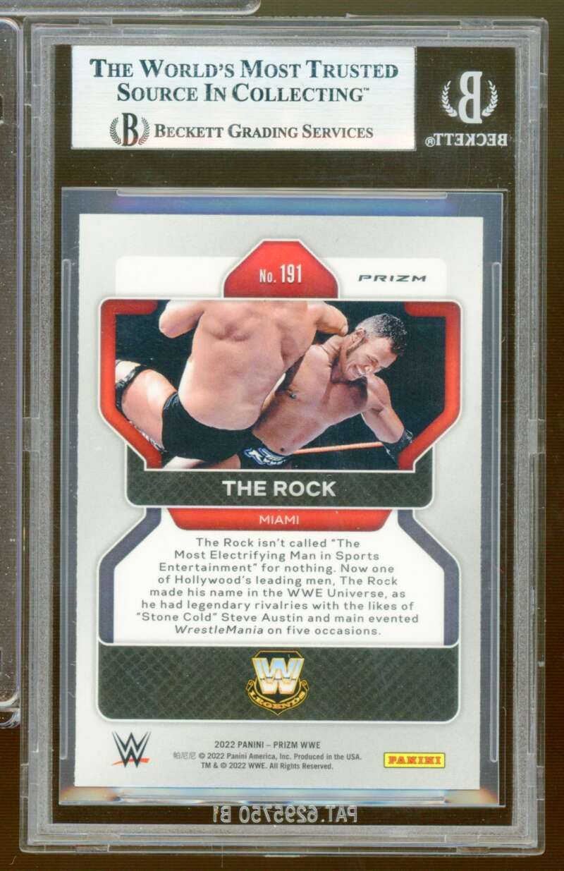 The Rock Card 2022 Panini Prizm WWE Prizms Hyper (pop 1) #191 BGS 8.5 Image 2