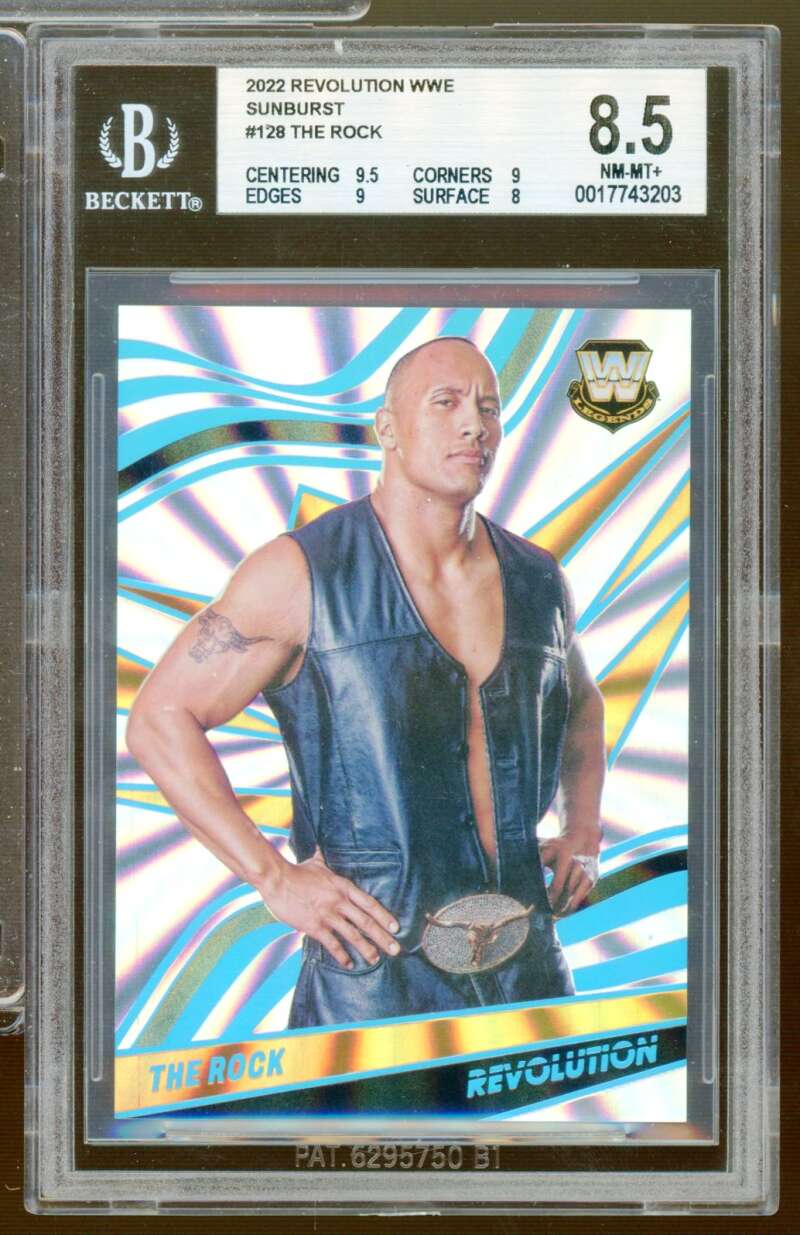 The Rock Card 2022 Revolution WWE Sunburst #128 (pop 1) BGS 8.5 Image 1