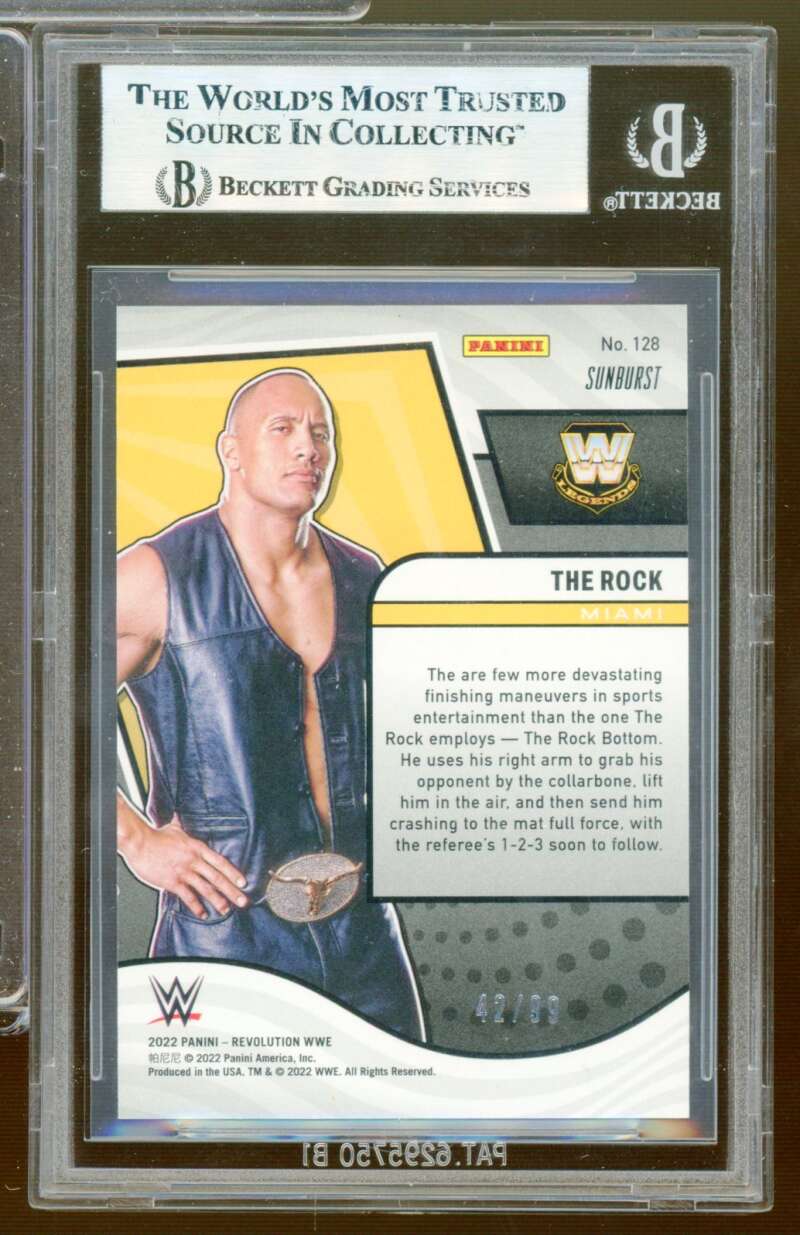 The Rock Card 2022 Revolution WWE Sunburst #128 (pop 1) BGS 8.5 Image 2