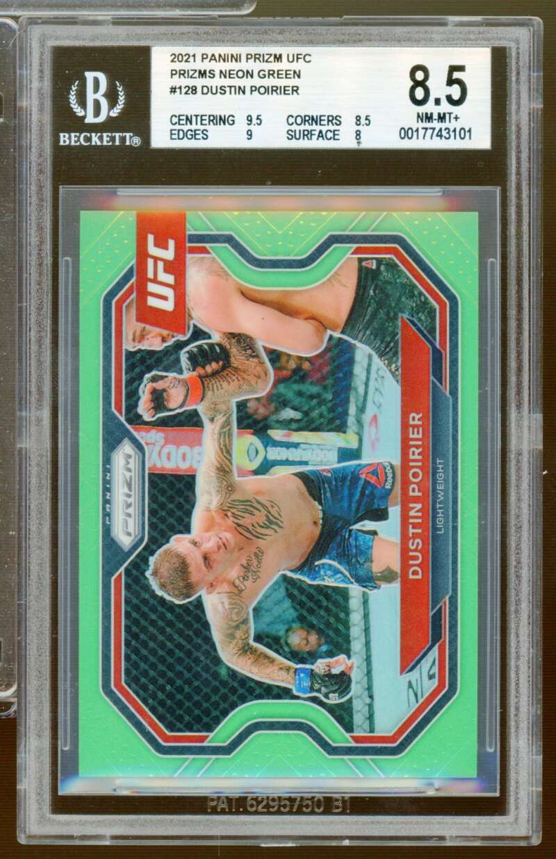Dustin Poirier Card 2021 Panini Prizm UFC Prizms Neon Green (pop 1) #128 BGS 8.5 Image 1