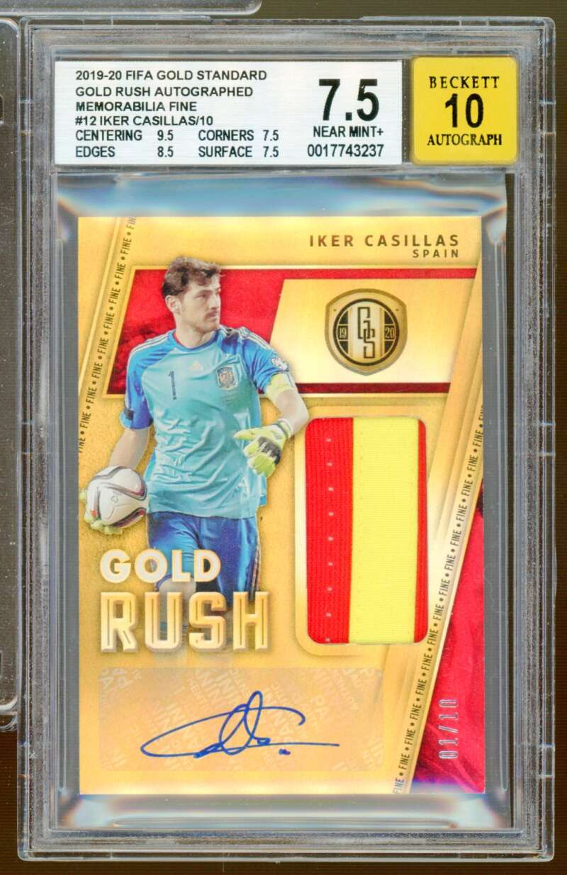 Iker Casillas 2019-20 Fifa Gold Standard GR Auto Mem Fine (#d 1/10) #12 BGS 7.5 Image 1