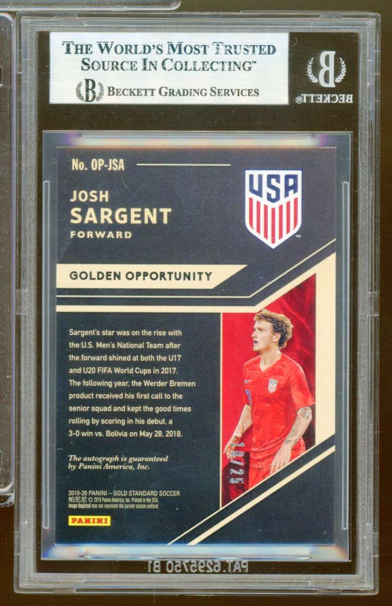 Josh Sargent Card 2019-20 Fifa Gold Standard Gold Opp Autograph (18/25) #7 BGS 9 Image 2