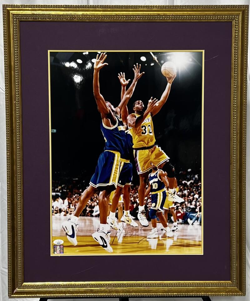 Magic Irving Johnson Autographed Signed 23x28 Poster JSA Authentic Image 1