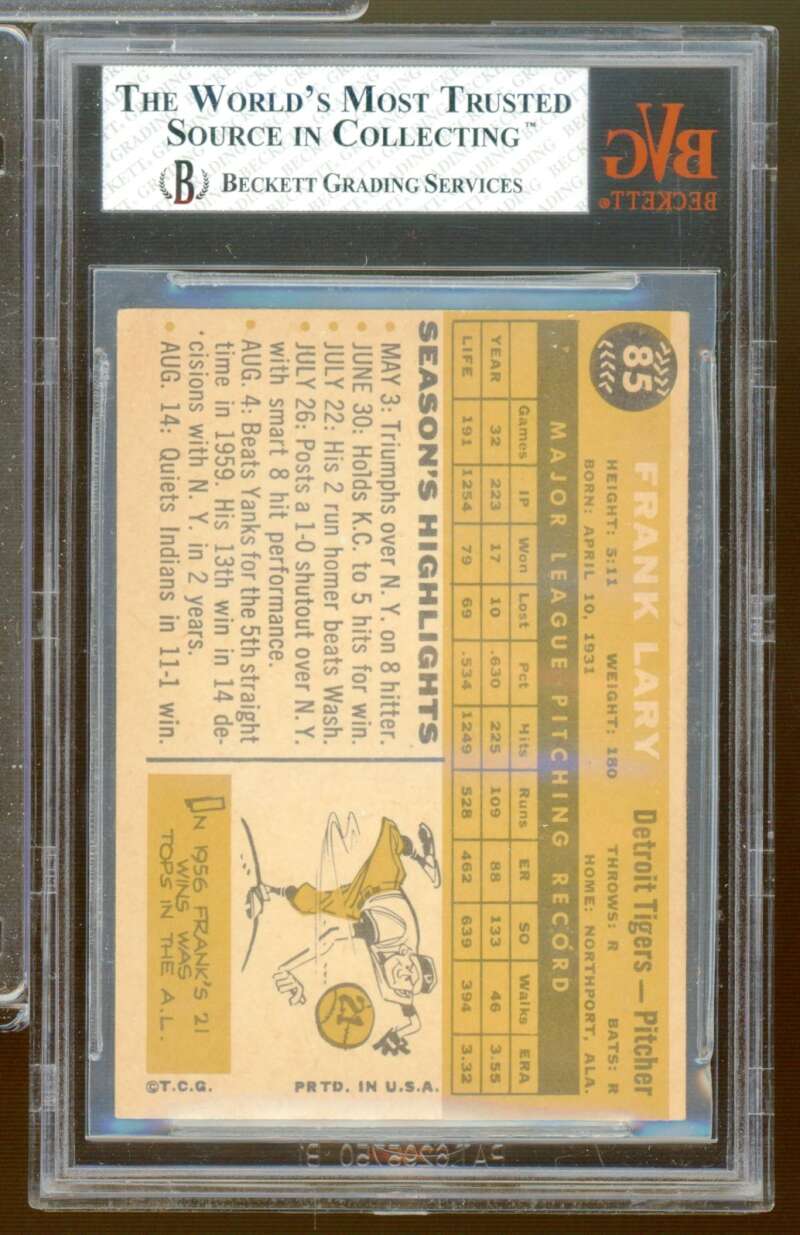 Frank Lary Card 1960 Topps #85 BGS BVG 6 Image 2