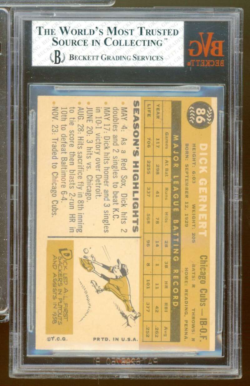 Dick Gernert Card 1960 Topps #86 BGS BVG 5 Image 2