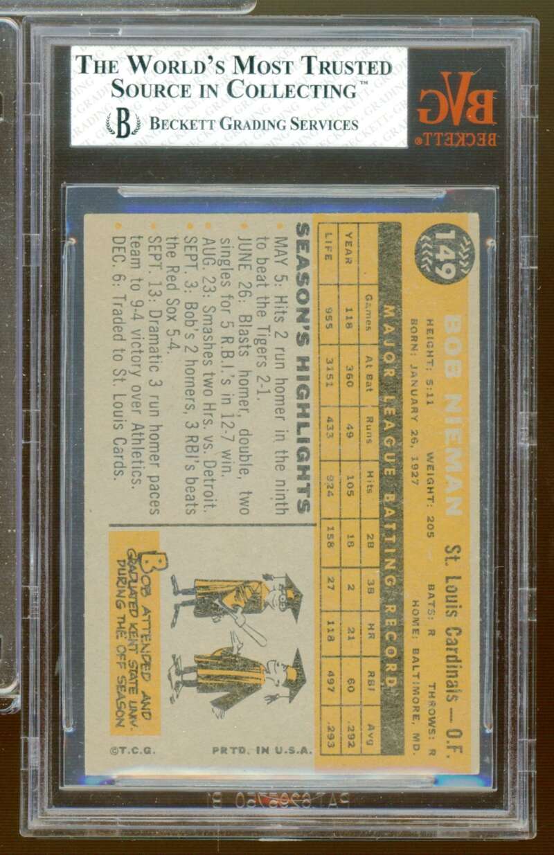 Bob Nieman Card 1960 Topps #149 BGS BVG 5.5 Image 2