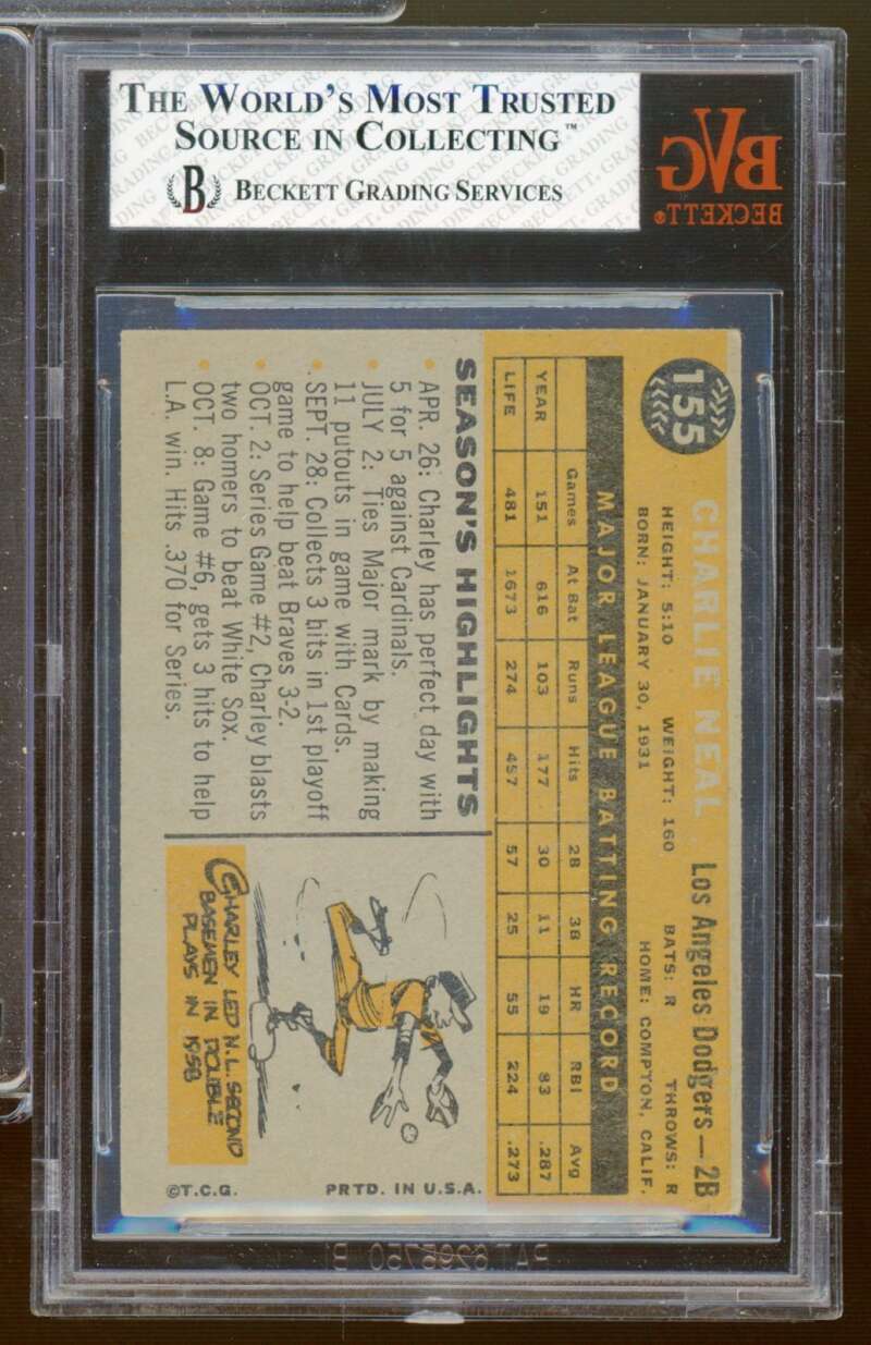 Charlie Neal Card 1960 Topps #155 BGS BVG 5 Image 2