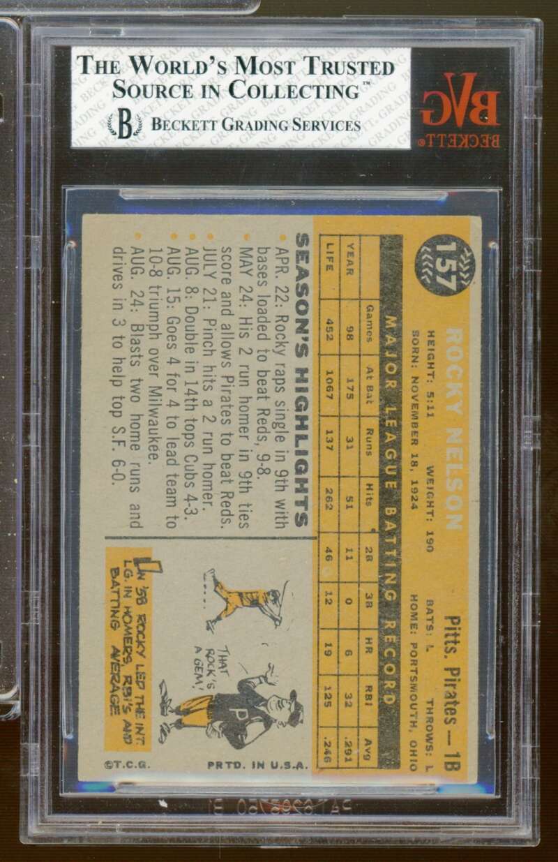 Rocky Nelson Card 1960 Topps #157 BGS BVG 5 Image 2