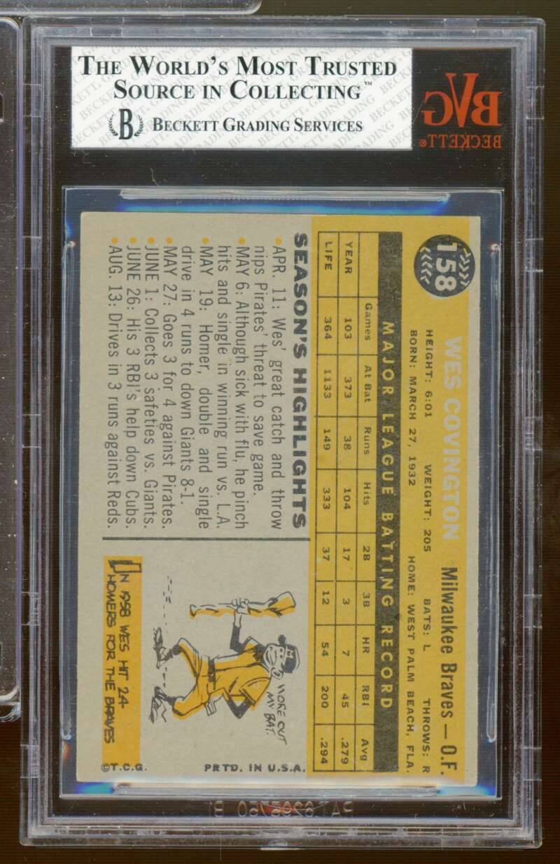 Wes Covington Card 1960 Topps #158 BGS BVG 5 Image 2