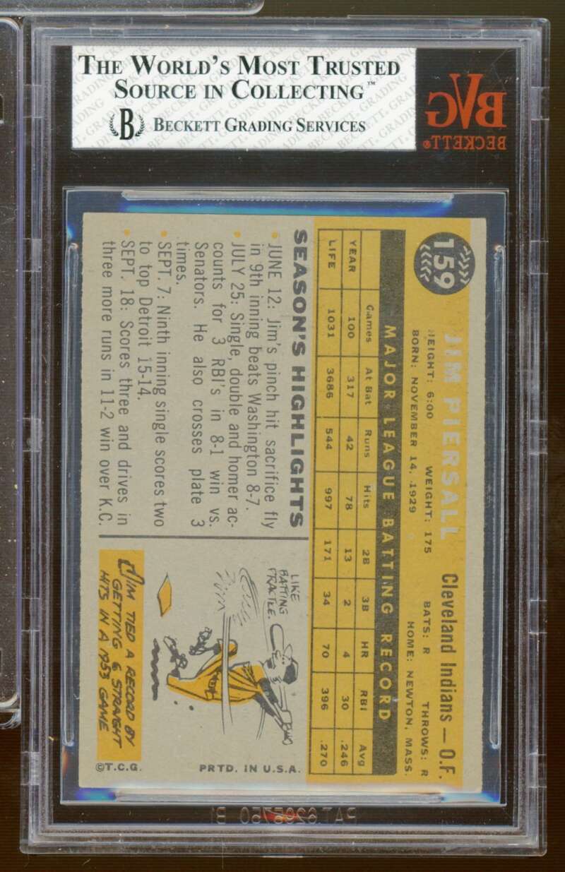 Jimmy Piersall Card 1960 Topps #159 BGS BVG 5.5 Image 2