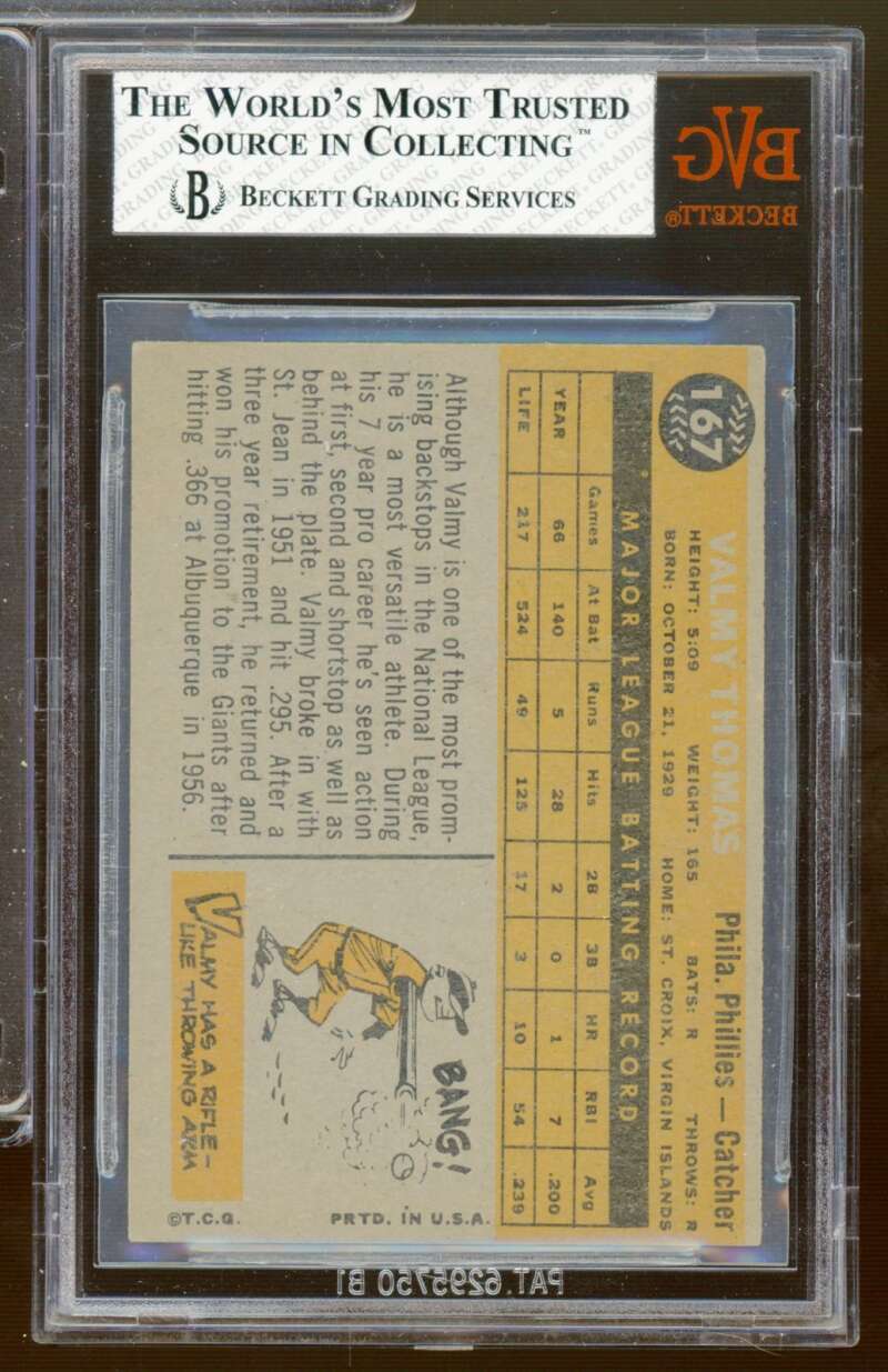 Valmy Thomas Card 1960 Topps #167 BGS BVG 5 Image 2