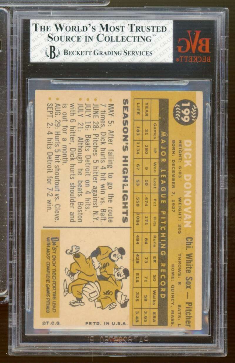 Dick Donovan Card 1960 Topps #199 BGS BVG 5.5 Image 2