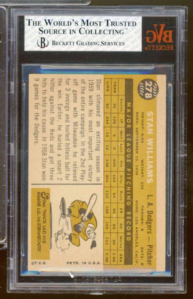 Stan Williams Card 1960 Topps #278 BGS BVG 5.5 Image 2