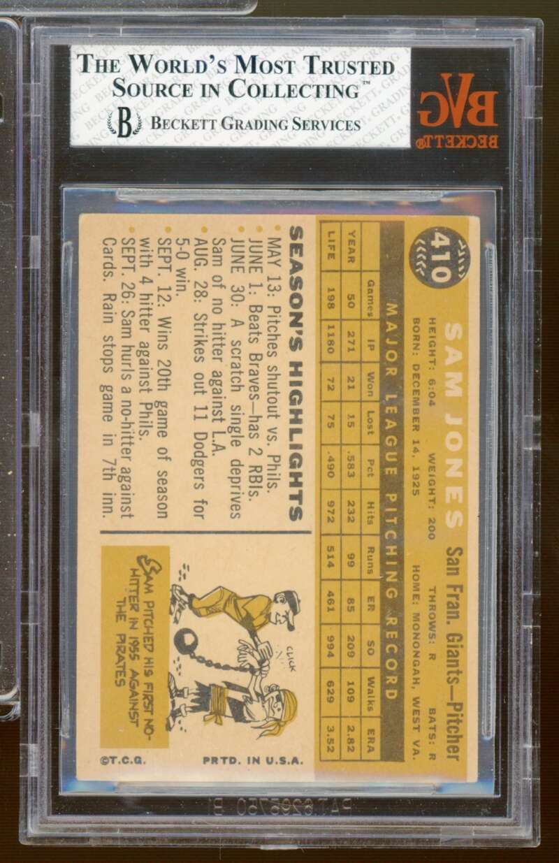 Sam Jones Card 1960 Topps #410A BGS BVG 5 (cracked holder) Image 2