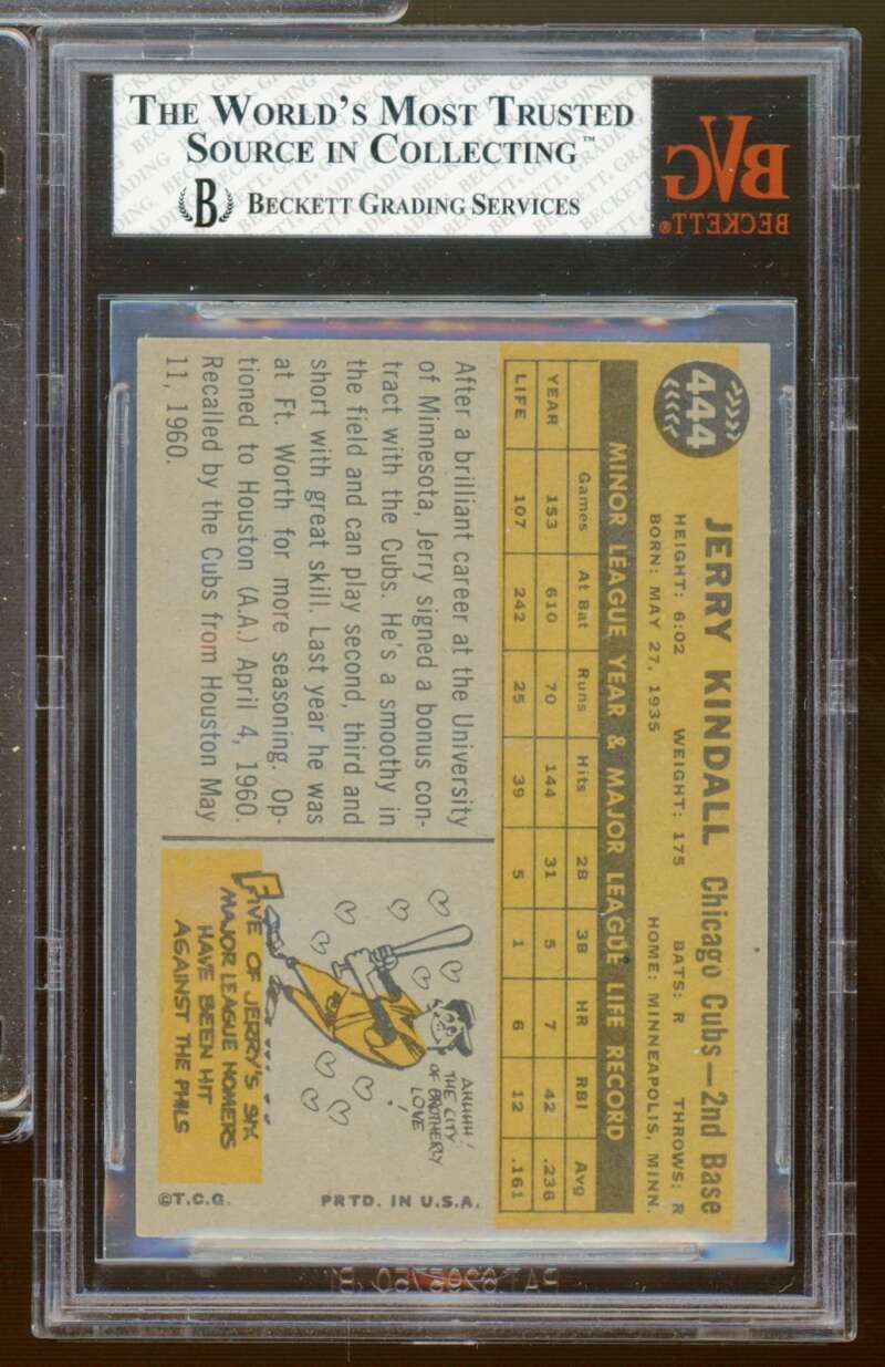 Jerry Kindall Card 1960 Topps #444 BGS BVG 5.5 Image 2