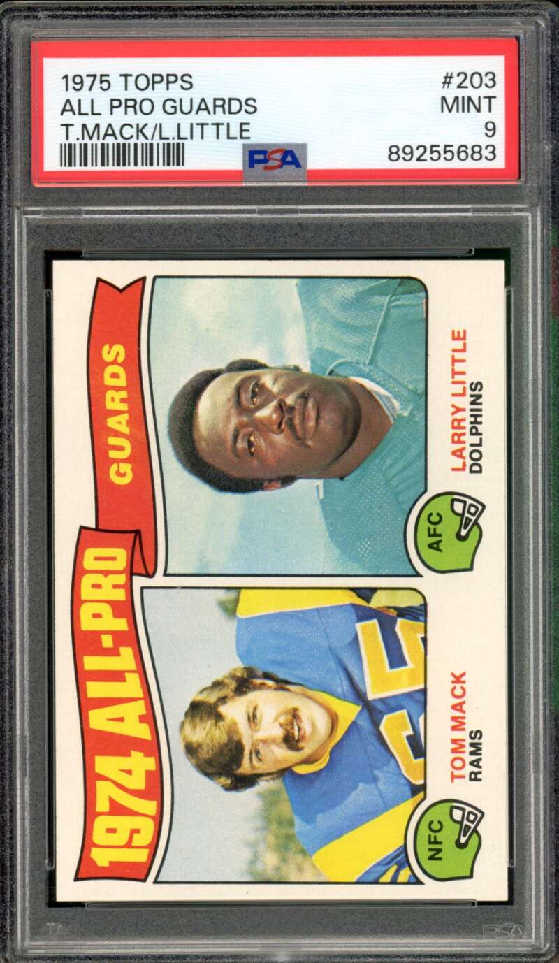 Tom Mack/Larry Little Card 1975 Topps All Pro #203 PSA 9 Image 1