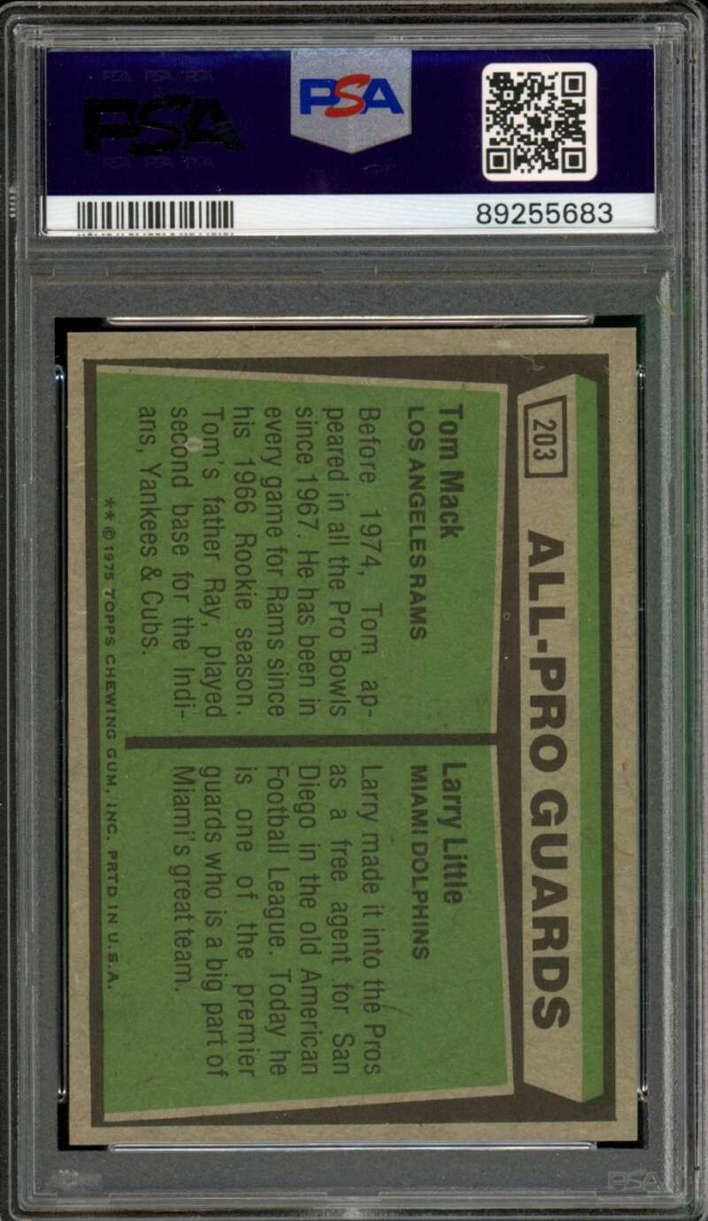 Tom Mack/Larry Little Card 1975 Topps All Pro #203 PSA 9 Image 2