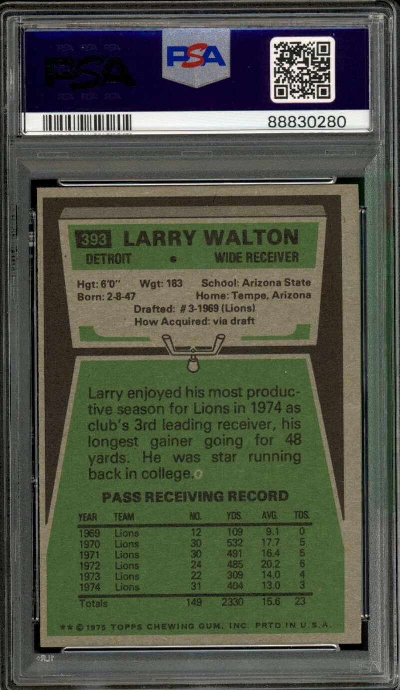 Larry Walton Card 1975 Topps #393 PSA 9 Image 2