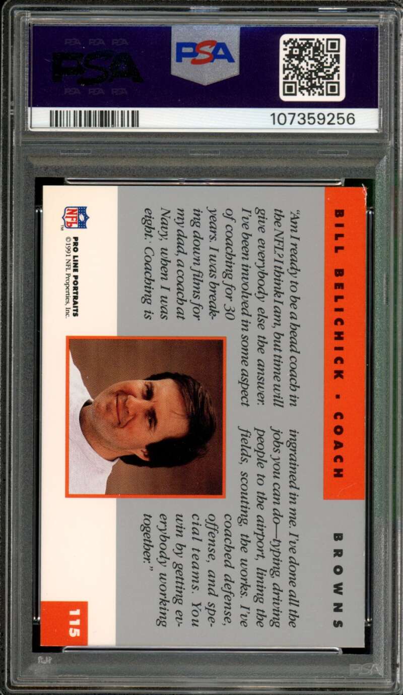 Bill Belichick Rookie Card 1991 Proline Portraits #115 PSA 8 Image 2
