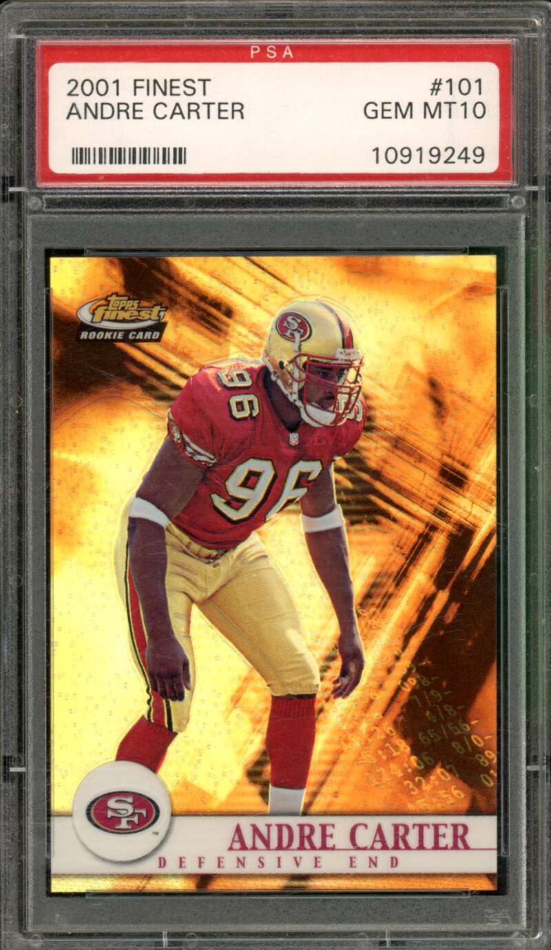 Andre Carter Rookie Card 2001 Finest #101 PSA 10 (holder scratch) Image 1