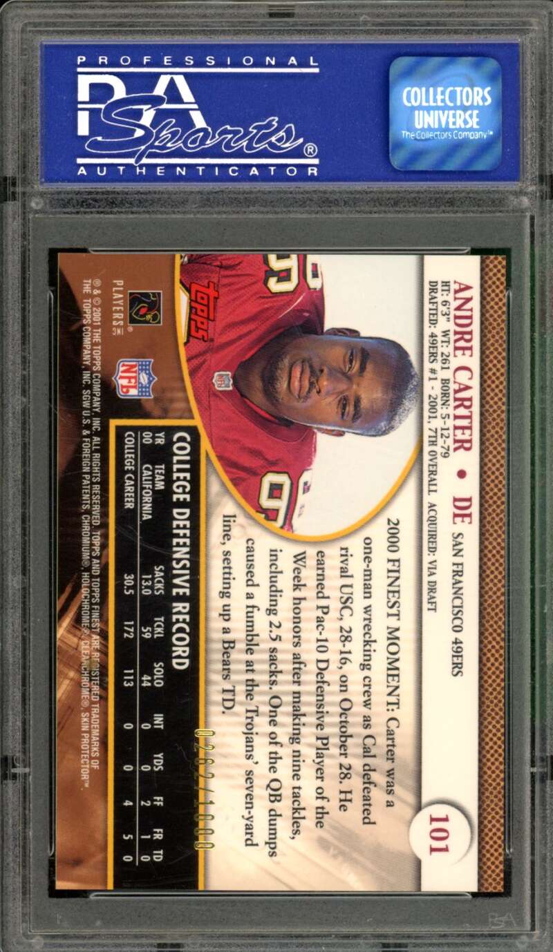 Andre Carter Rookie Card 2001 Finest #101 PSA 10 (holder scratch) Image 2