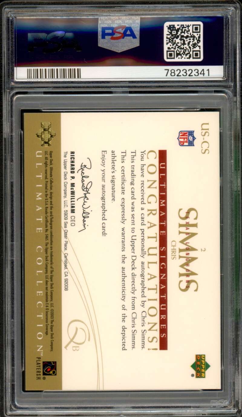 Chris Simms Rookie 2003 Ultimate Collection Signatures Gold (38/50) #USCS PSA 9 Image 2