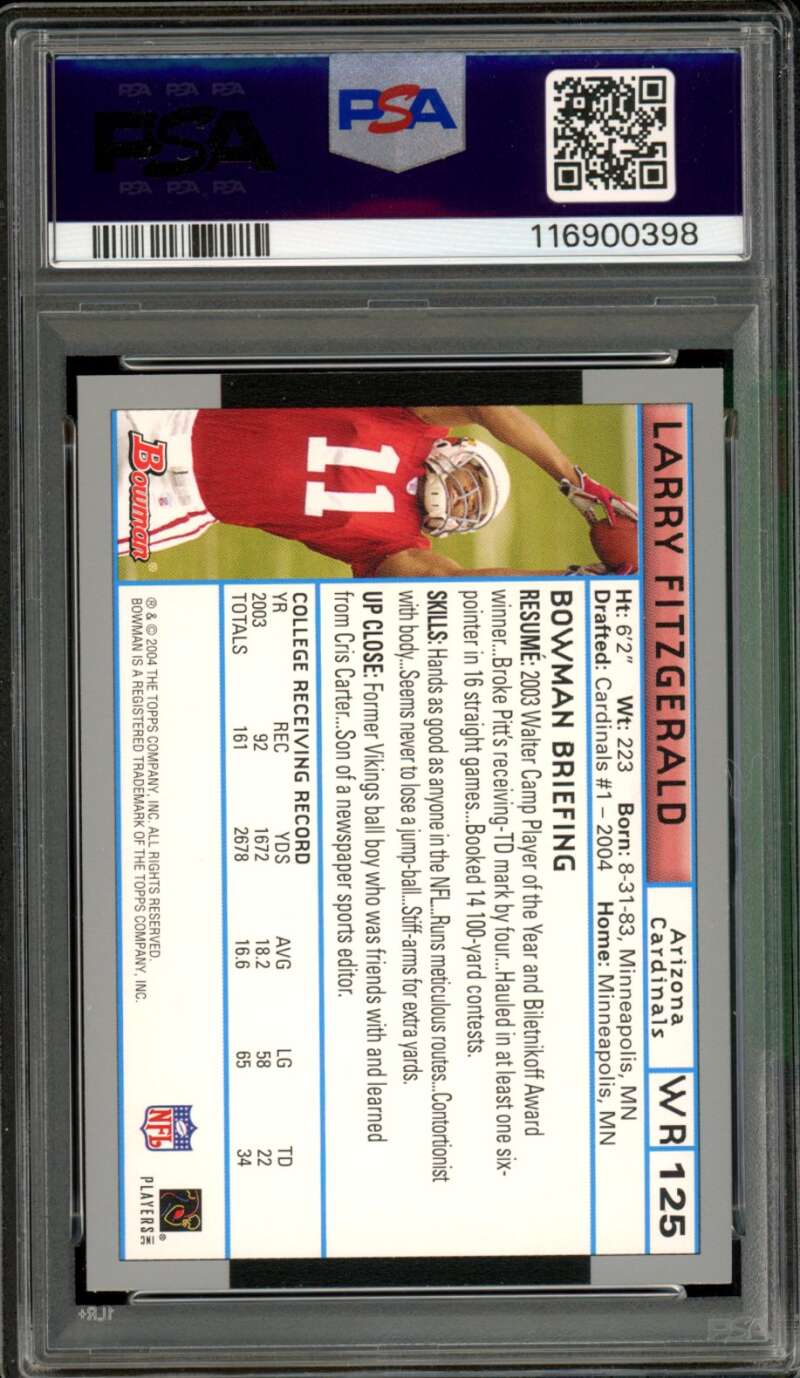 Larry Fitzgerald Rookie Card 2004 Bowman #125 PSA 9 Image 2