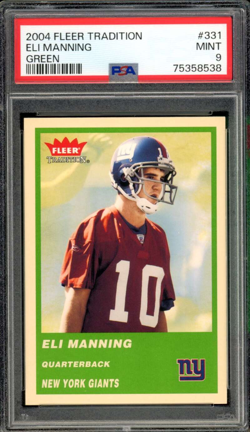 Eli Manning Rookie Card 2004 Fleer Tradition Green #331 PSA 9 Image 1