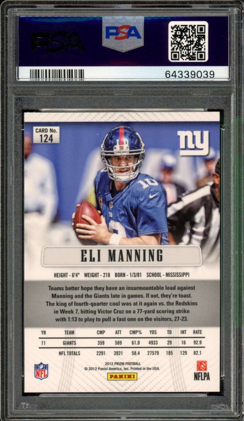 Eli Manning Card 2012 Panini Prizm #124 PSA 9 Image 2