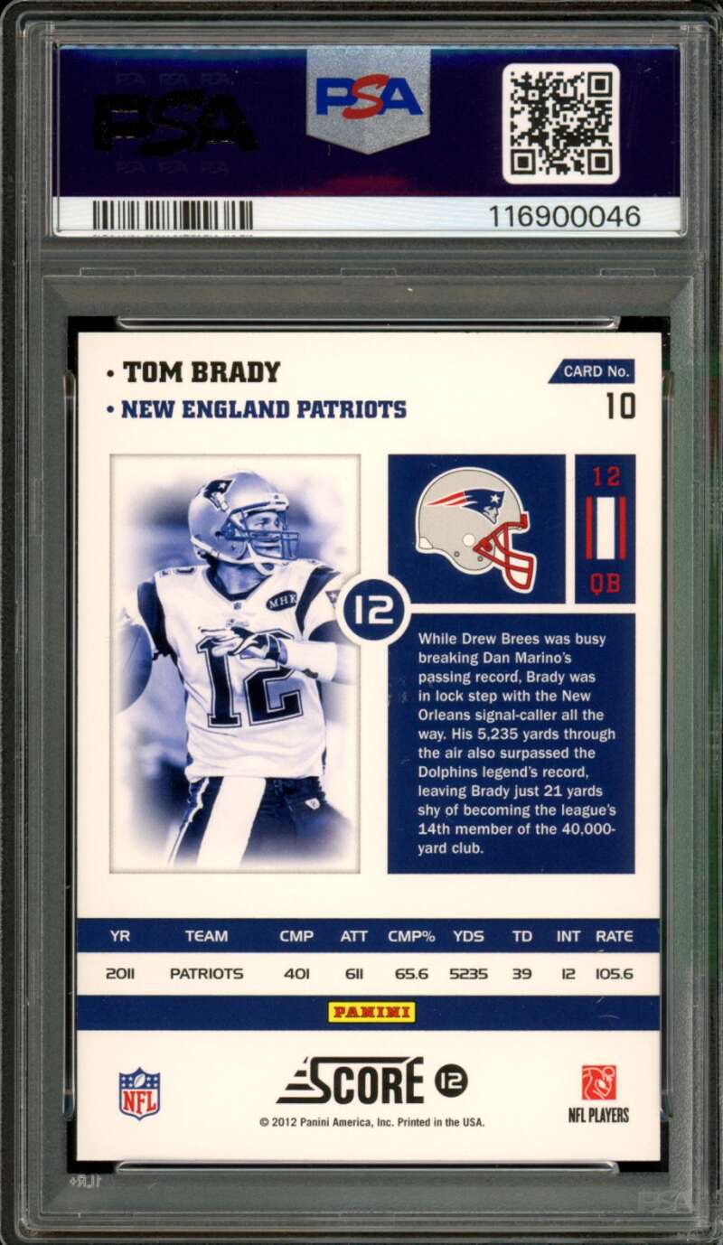 Tom Brady Card 2012 Panini Score Numbers Game #10 PSA 10 Image 2
