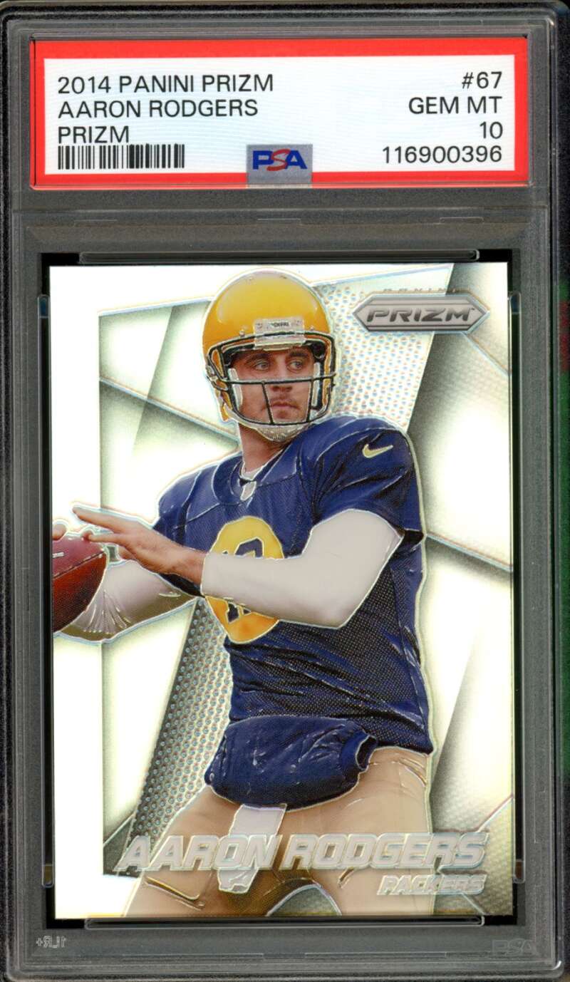 Aaron Rodgers Card 2014 Panini Prizm Silver #67 PSA 10 Image 1