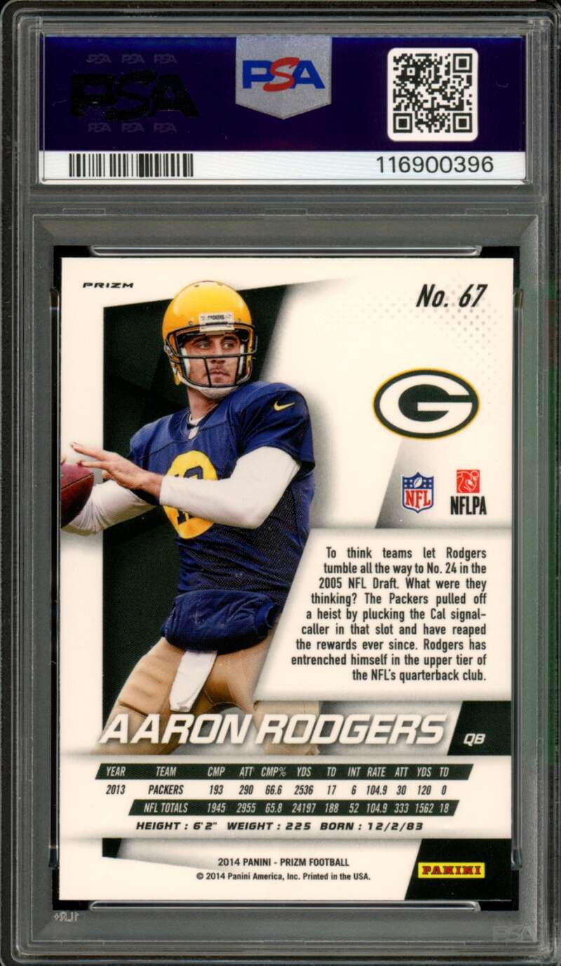Aaron Rodgers Card 2014 Panini Prizm Silver #67 PSA 10 Image 2