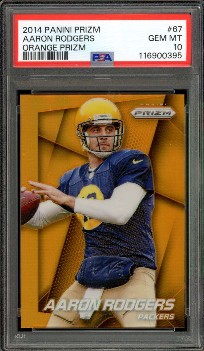 Aaron Rodgers Card 2014 Panini Prizm Orange #67 PSA 10 Image 1