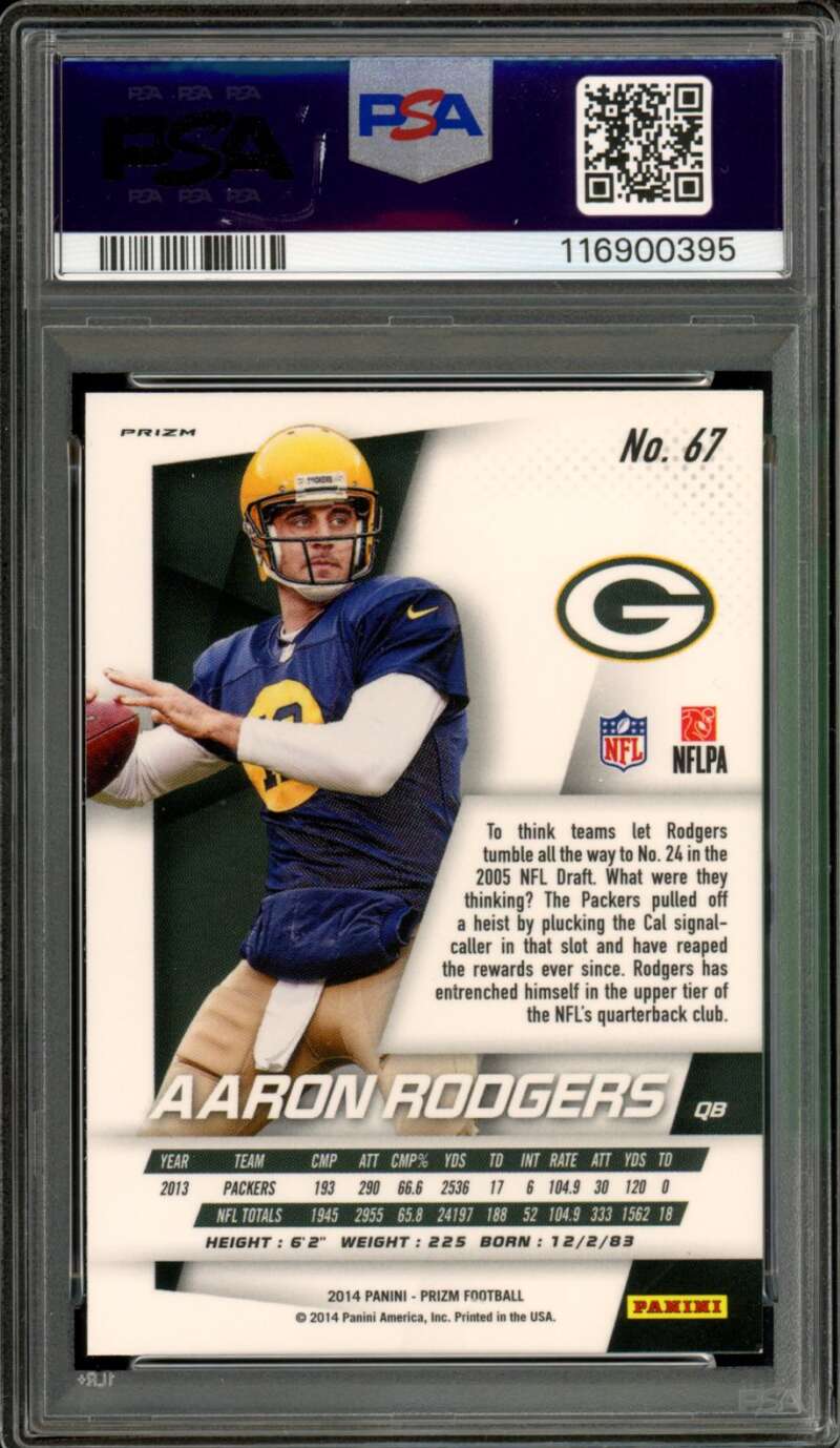 Aaron Rodgers Card 2014 Panini Prizm Orange #67 PSA 10 Image 2