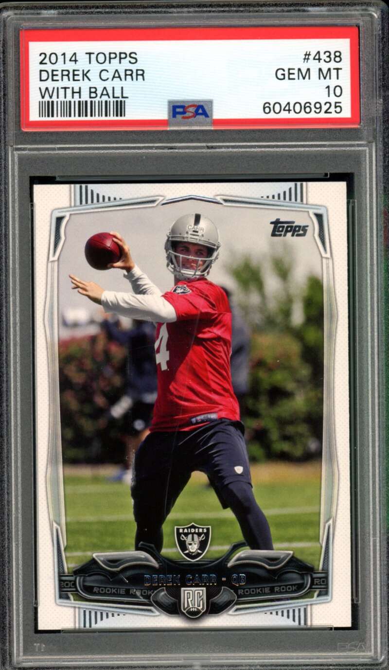 Derek Carr Rookie Card 2014 Topps #438 PSA 10 (holder scratch) Image 1