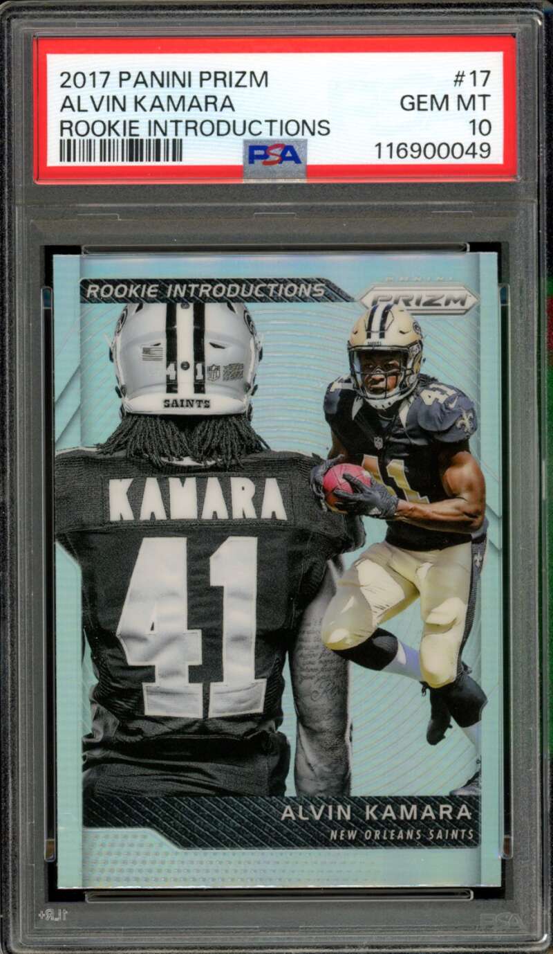 Alvin Kamara Card 2017 Panini Prizm Rookie Introduction #17 PSA 10 Image 1