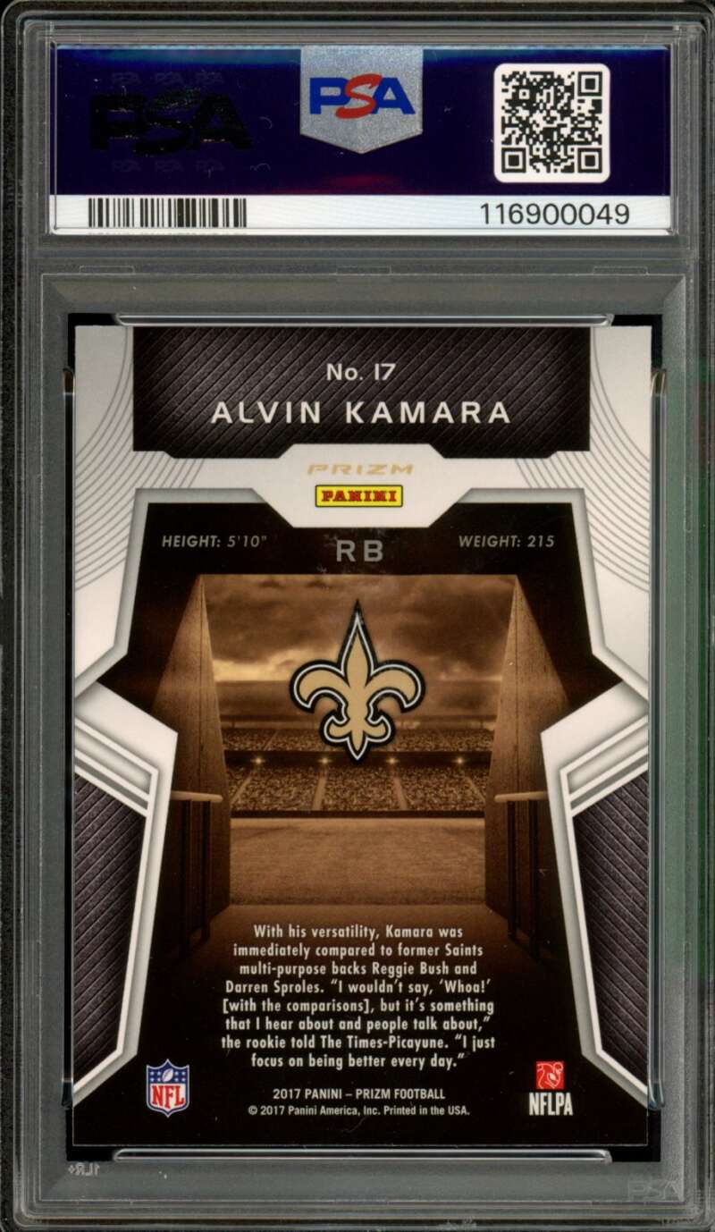 Alvin Kamara Card 2017 Panini Prizm Rookie Introduction #17 PSA 10 Image 2