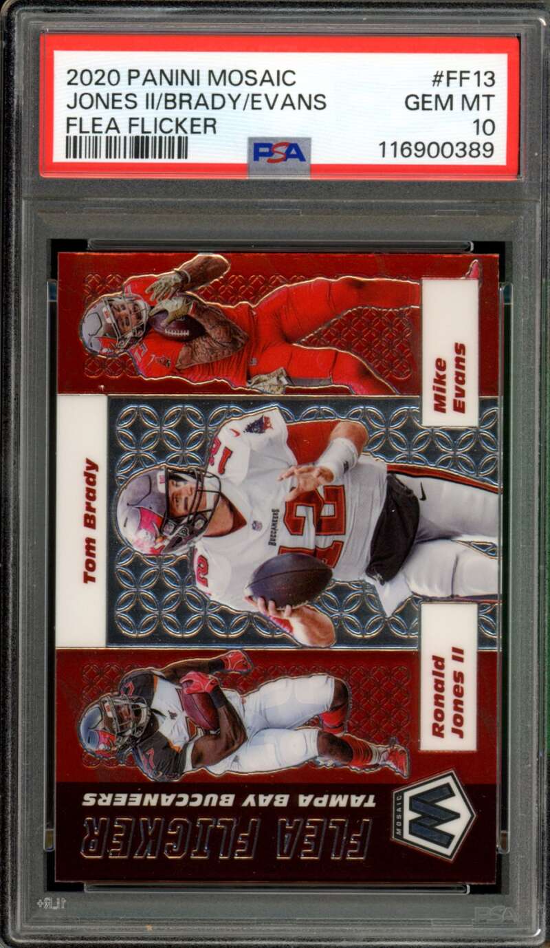 Jones/ Evans/ Tom Brady Card 2020 Panini Mosaic Flea Flicker #Ff13 PSA 10 Image 1